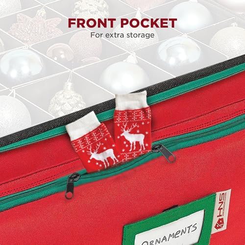 Premium Christmas Ornament Storage Box – Holds up to 72-3” Ornaments + 6 Side Slots for Figurines & Nutcrackers – Holiday Decoration Organizer – Durable 600D Red Canvas - Image 6