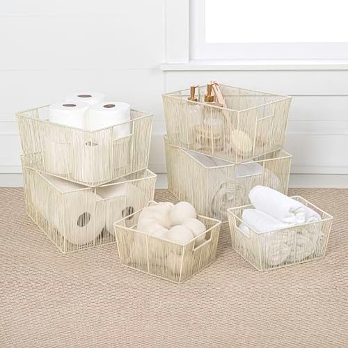happimess Sutton 6-Piece Nesting Mild Steel Storage Baskets 16", Almond - Image 2