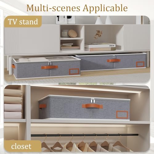 Yawinhe Pack of 2 Underbed Storage Bags, Foldable Clothes Storage with Clear Window, for Duvets, Clothes, 60 x 30 x 15 cm, Grey - Image 5