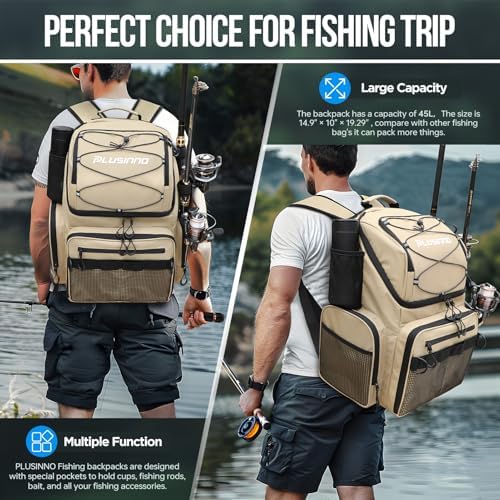 PLUSINNO Cooler Fishing Backpack with Rod Holders 45L Large Water-resistant Fishing Tackle bag Store Fishing Gear Fishing Gifts for Men Father - Image 7