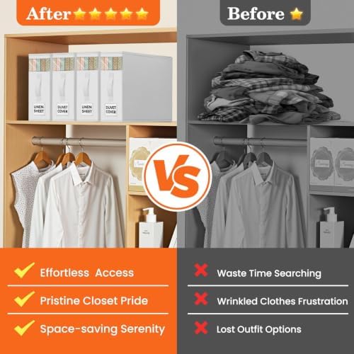 WOWBOX Sheet Organizers and Storage,Closet Bed Sheet Organizer Under Bed Storage and Organization with Label Cards & Clear Window for Bedding Sheets,Duvet Covers,Blankets (10 Pack，White) - Image 7