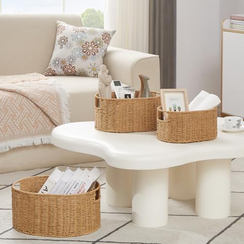 Vagusicc Wicker Storage Basket, Set of 3 Hand-woven Storage Baskets for Organizing, Round Large Wicker Baskets for Storage Decor, Pantry Storage Cubes Organization Baskets for Shelves, Natural - Image 7