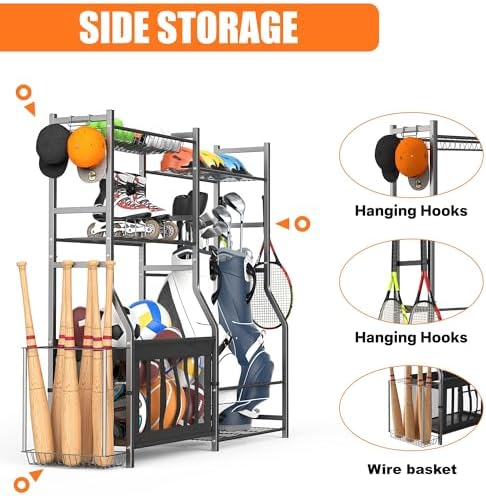 TORACK Golf Bags Stand with Ball Storage, Large Capacity Garage Sports Equipment Organizer - Image 5