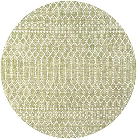 Eyely Moroccan Woven Round Rug 5 Ft Lt Green/Cream, Indoor Outdoor Rug - Image 3