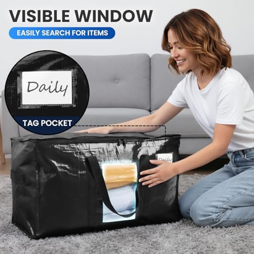 TAILI 10 Pack Black Extra Large Moving Bags,Storage Bag with Visible Window - Image 5