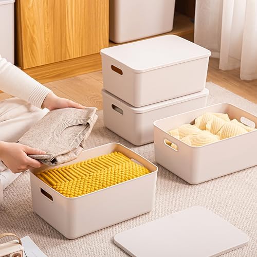 Plastic Storage Bins with lids,Storage Baskets,Container with handle,Storage Organizer Bins for Shelves,Office,Bedrooms,Closets, Cabinets(Gray, 3M) - Image 5