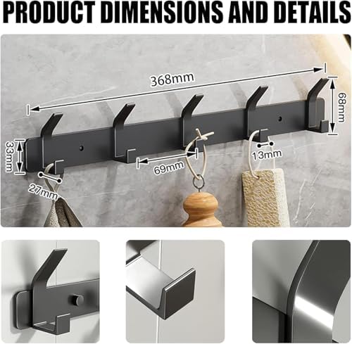 Coat Racks Wall, 2 Pieces Metal Wall Coat Rack, Wall Coat Rack, Wall Hook and Towel Rack Wall Hooks for Hats, Jackets, Scarves, Coats, 5 Hooks (Black) - Image 2