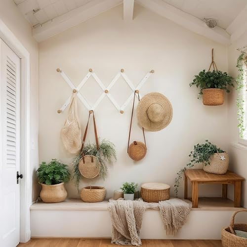 SKOLOO Hat Rack for Wall with 11 Hooks, 24 inch Solid Wooden, Modern, Huge Coat Rack Wall Mount for Coats, Hats, Bags, Cowboy Caps, Baseball Caps, Natural on White - Image 6