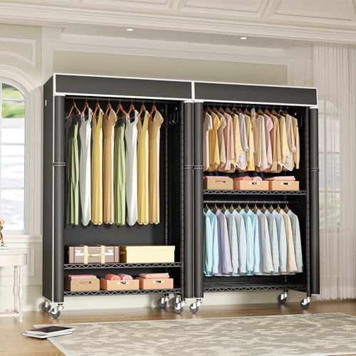 FUTASSI Clothing Rack with Cover, P1C Rolling Closets with Wheels - Image 4