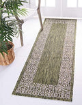 Unique Loom Outdoor Border Collection Area Rug - Floral Border (2' x 6' 1" Runner, Green/ Ivory) by UniqueLoom