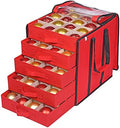ProPik Christmas Ornament Storage Boxes with Dividers - 5 Separate Trays - Ornament Holder - Keeps 100 Holiday Ornaments - Durable Carrying Bag Handles Organizer Storage Box (Red) by ProPik