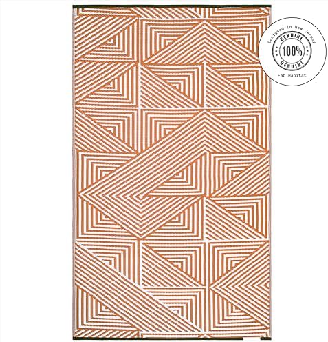 Fab Habitat Outdoor Rug - Waterproof, Fade Resistant, Crease-Free, Reversible - Premium Recycled Plastic - Modern Geometric - Large Patio, Deck, Sunroom, Camping, RV - Tokyo - Burnt Orange - 8 x10 ft - Image 3