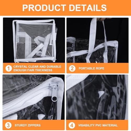 12 PCS Clear Plastic Organizers 12''x12''x12'' Blanket Storage Bags with Zipper Storage Cube Tote with Reinforced Handles for Clothes Moving Supplies Linens Shoes Closet Toys Organizers - Image 3
