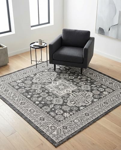 Rugs.com - Outdoor Aztec Rug – 5 Ft Square Charcoal Gray Indoor/Outdoor Rug – Flatweave Geometric Design for Patios, Decks, and Porches - Image 4