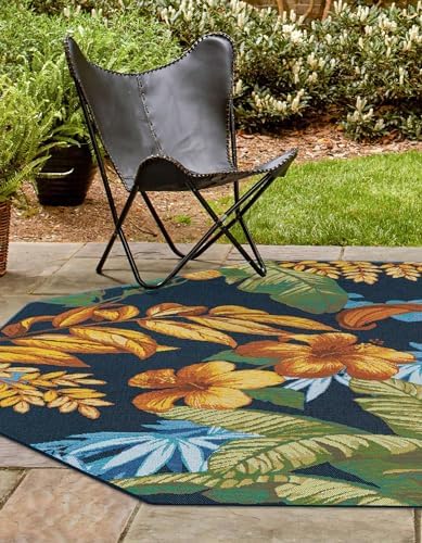 Unique Loom Outdoor Botanical Collection Area Rug - Calypso (5' 3" Octagon Multi/Light Blue) - Image 3