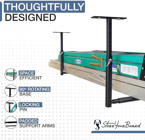 StoreYourBoard Adjustable Overhead Ladder Rack – Garage Organizer Ladder Shelf for Step & Extension Ladders - Storage Racks and Shelving for Garage Organization - Ceiling Mounted - Holds 75 lbs - Image 2