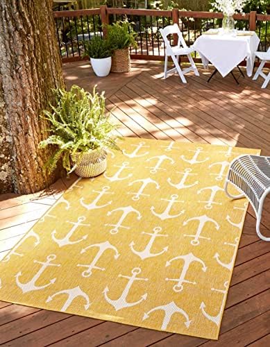 Unique Loom Outdoor Coastal Collection Area Rug - Ahoy (6' 1" x 9' Rectangle, Yellow) by UniqueLoom