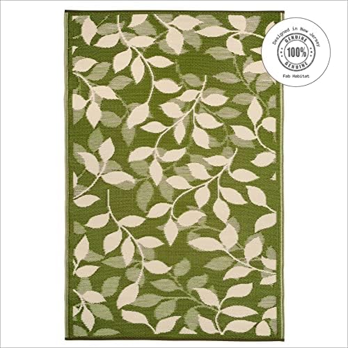 Fab Habitat Outdoor Rug - Waterproof, Fade Resistant, Reversible - Premium Recycled Plastic - Tropical - Porch, Deck, Balcony, Mudroom, Laundry Room, Patio - Bali - Forest Green & Cream - 3 x 5 ft - Image 4