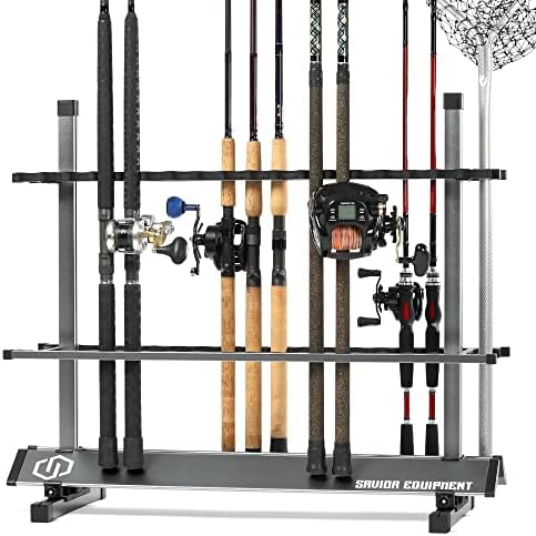 Savior Equipment Fishing Rod Rack Holder Organizer, 24-48 Slots to Hold Fresh Salt Water Spinning Rods & Reel Combo, Lightweight Aluminum Vertical Fish Pole Garage Storage Ground Display Stand by SaviorEquipment