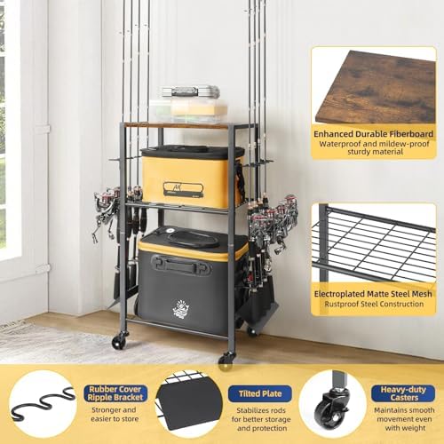 Olakee Fishing Rod Holders, Rolling Fishing Rod Rack for Garage & Boat, Tackle Box & Reel Holder Cart, Easy Assembly Fishing Gear Management System, Ideal Birthday Gift for Men Dad Anglers - Image 2