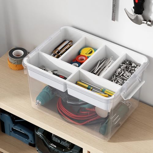 40Qt Plastic Storage Bin with Lid, Clear Latching Organizers Box with Removable Tray, Large Portable Storage Container, for Holiday Ornaments, Home Organization, 1Pack - Image 5