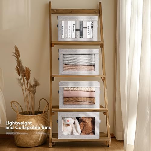 Homsorout Large Storage Baskets with Lids - Stackable Cube Bins for Closet, 6 Pack Windows Organizer Bins, Home Organizers and Storage for Clothes, CD, Towels, Light Grey - Image 4
