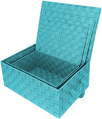 Sorbus Woven Storage Basket with Lid, Set of 3 (Aqua) - Image 6