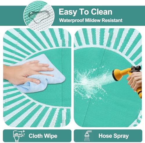 Wonnitar 8x10 Outdoor Rug Waterproof - Large Reversible Patio Rugs, Lightweight Plastic Straw Patios Mat for RV, Portable Outdoor Camping Carpet for Deck Picnic (Blue-Green, 8'x10') - Image 3