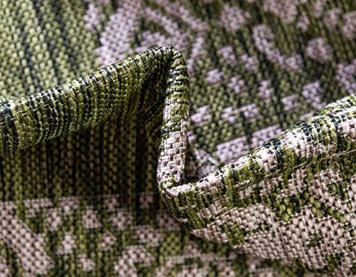 Unique Loom Outdoor Border Collection Area Rug - Floral Border (4' 1" Round, Green/ Ivory) - Image 6