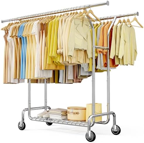 Raybee Heavy Duty Clothes Rack 630 LBS Double Rods Sturdy Shelves & Wheels by Raybee