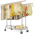 Raybee Heavy Duty Clothes Rack 630 LBS Double Rods Sturdy Shelves & Wheels by Raybee