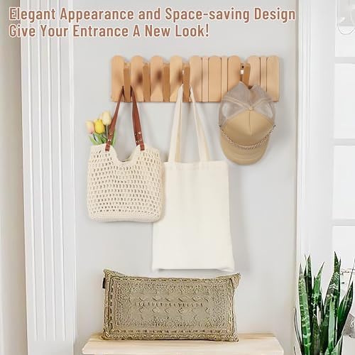 Wall Coat Rack for Entryway: Folding Wood Modern Heavy Duty 8 Hooks - Image 4