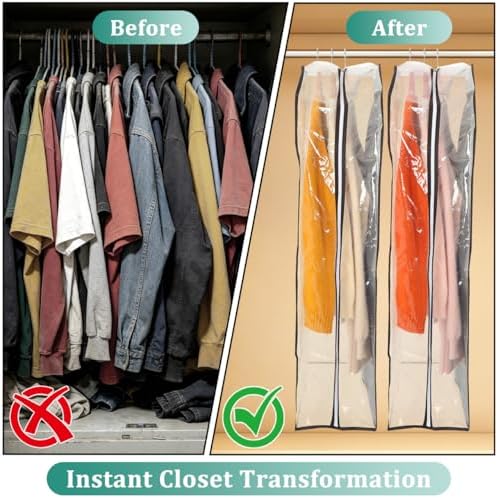 GLEAVI 6 Pack Garment Bags for Hanging Clothes, (3x40" & 3x50") Gusseted Clear Closet Storage Bags, Breathable Non-woven Back & Peva Front Coat Protector with Overlapping Dustproof Top for Dress, - Image 5