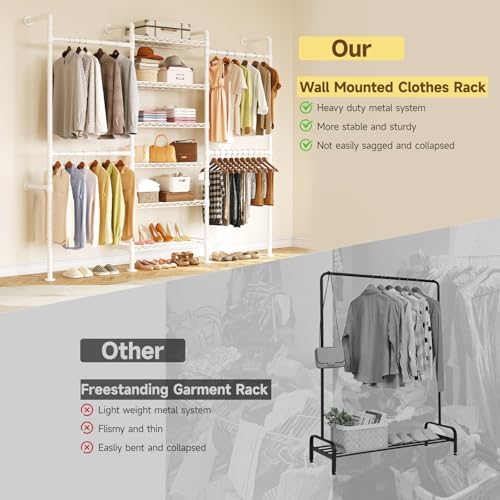 ONBRILL H3 Expandable Wall Mounted Closet System, Heavy Duty Clothing Rack - Image 4