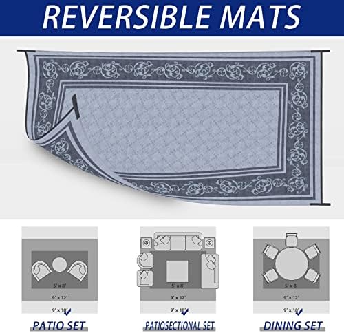 EEZ RV Products 9x18VG Heavy Duty Reversible/Durable Outdoor Patio/RVing Mats(9ft x18ft Vine Grey) Come with Large Storage Bag & 6 Sets of Stakes and Washer - Image 6