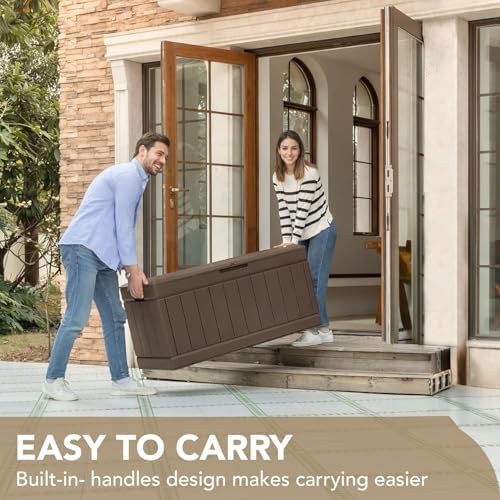 Devoko 85 Gallon Deck Box Lockable Resin Outdoor Storage Box waterproof Outdoor Container for Patio Furniture Cushions, Pillow (Brown) - Image 2