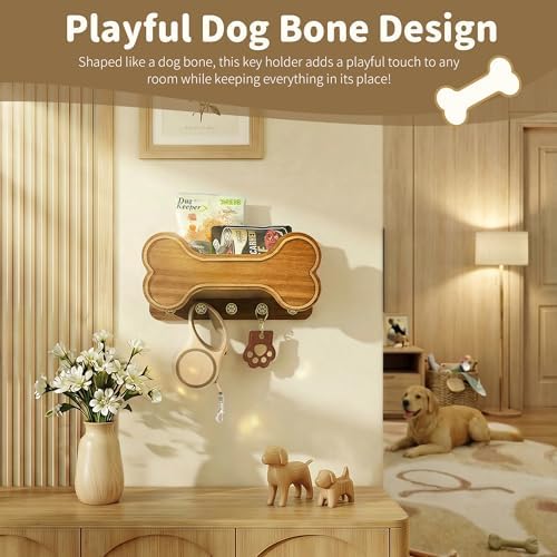 MTERSN Dog Leash Holder for Wall with Shelf for Pet Adoption Gift, Brown - Image 3