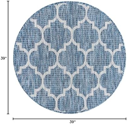 Unique Loom Outdoor Trellis Collection Area Rug - Trellis (Round 3' 3" x 3' 3", Navy Blue/Ivory) - Image 2