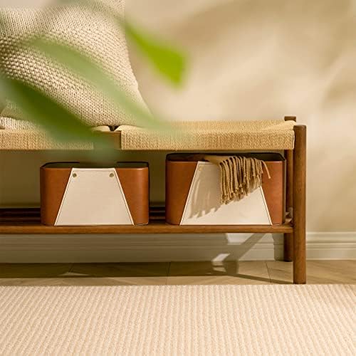 LA JOLIE MUSE Faux Leather Storage Baskets for Organizing, Beige 2 Pack - Image 4
