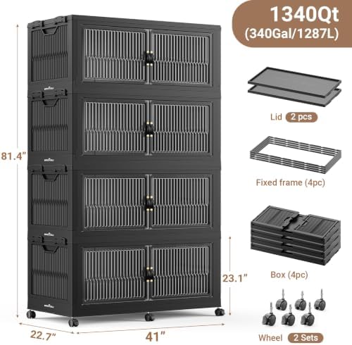 BROVIEW 1360Qt Stackable Storage Bins with Lid for Home Dorm, 4Pack Black - Image 2