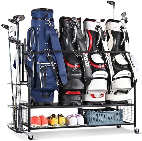 Mythinglogic 4-Bag Golf Storage Organizer with Club and Shoe Storage by Mythinglogic