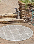 Unique Loom Outdoor Coastal Collection Area Rug - Ahoy (10' Round, Gray/ Ivory) by UniqueLoom