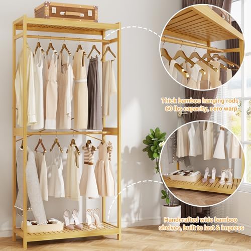 Homykic Bamboo Clothing Rack with Shelves, 33.5” Wide Clothes Rack, 78.8” H - Image 6