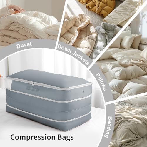 Comforter Storage Bag - Large Capacity Bedding Storage Bags Ultra Space Saving Self Compression Organizer, Washable Compression Bags for Storage Comforter Blanket Duvet Pillow, 4-Pack, Grey - Image 7
