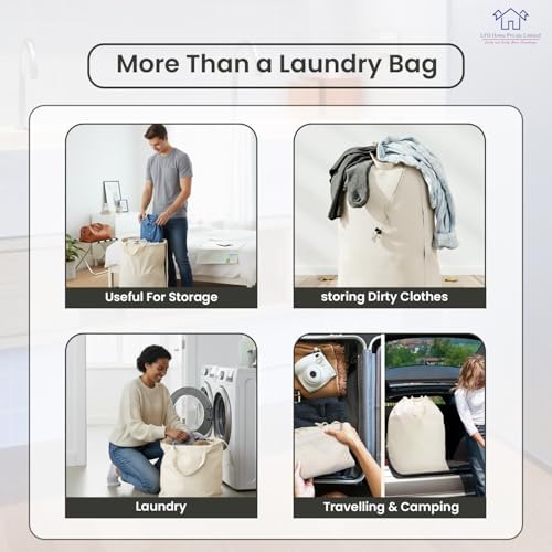 LFH Home Cotton Rich Large Laundry Bag with Handle, Heavy Duty Drawstring Closure Washable Laundry Bags, School Travel, Home, Hotel, College Dorm, Organizer Sack, Toy Clothes 20x30 (Pack of 4)-White - Image 6