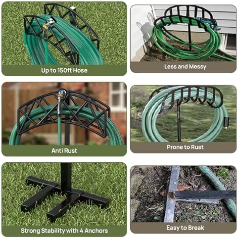Winpull Garden Hose Holder Detachable Heavy Duty Metal Water Hose Hanger, Freestanding Hose Storage Stand Rack for Outside (Black) - Image 5
