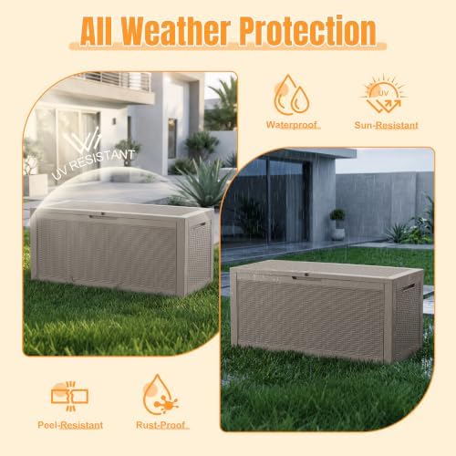 Outdoor Storage Box, 170 Gal Waterproof Resin Deck Box w/Support Rod - Image 2