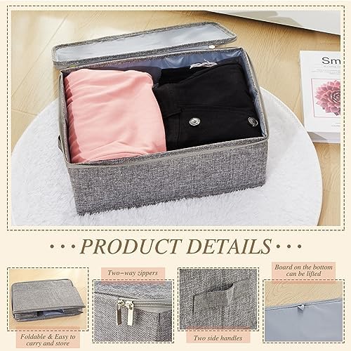 Soaoo 5 Pcs 15 x 10 x 6'' Fabric Storage Bins with Zipper Lids, Gray - Image 3