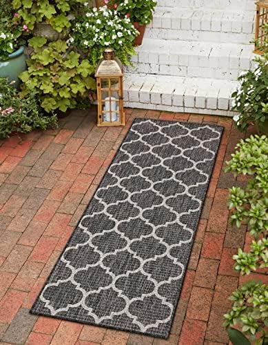 Unique Loom Outdoor Trellis Collection Area Rug (2' 7" x 10' Runner Black/Ivory) by UniqueLoom