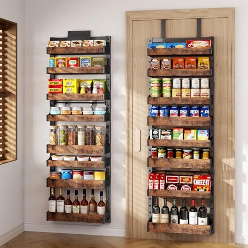 8-Tier Over The Door Pantry Organizer, Heavy-Duty Metal Wall Mount or Hanging Spice Rack, behind the door storage Shelves with Adjustable Basket, Back of Door Organizer for Kitchen Cabinet and Closet by DAOTENGQL